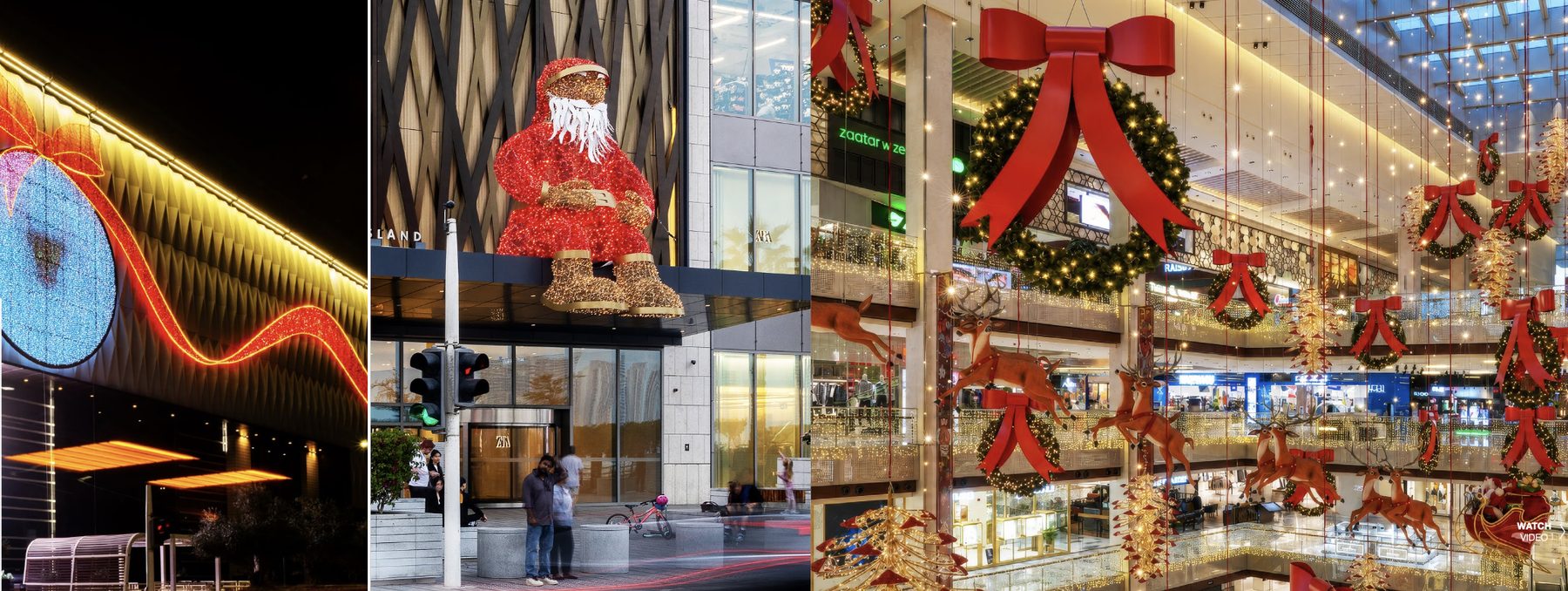 Festive ribbon, character and wreath installations at The Galleria Mall, Abu Dhabi