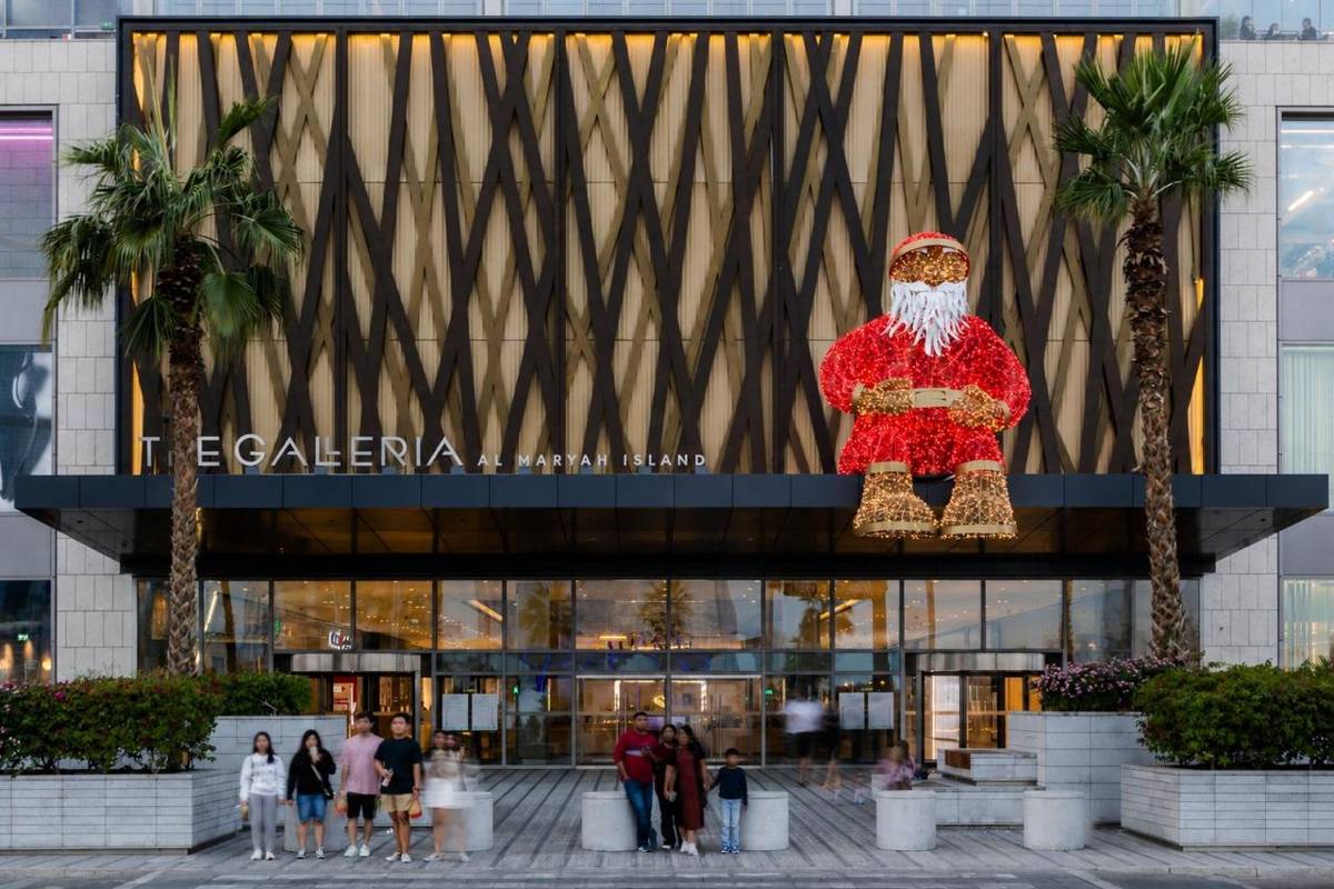 Giant illuminated Santa installed by Redfox above the entrance of The Galleria Mall, Abu Dhabi