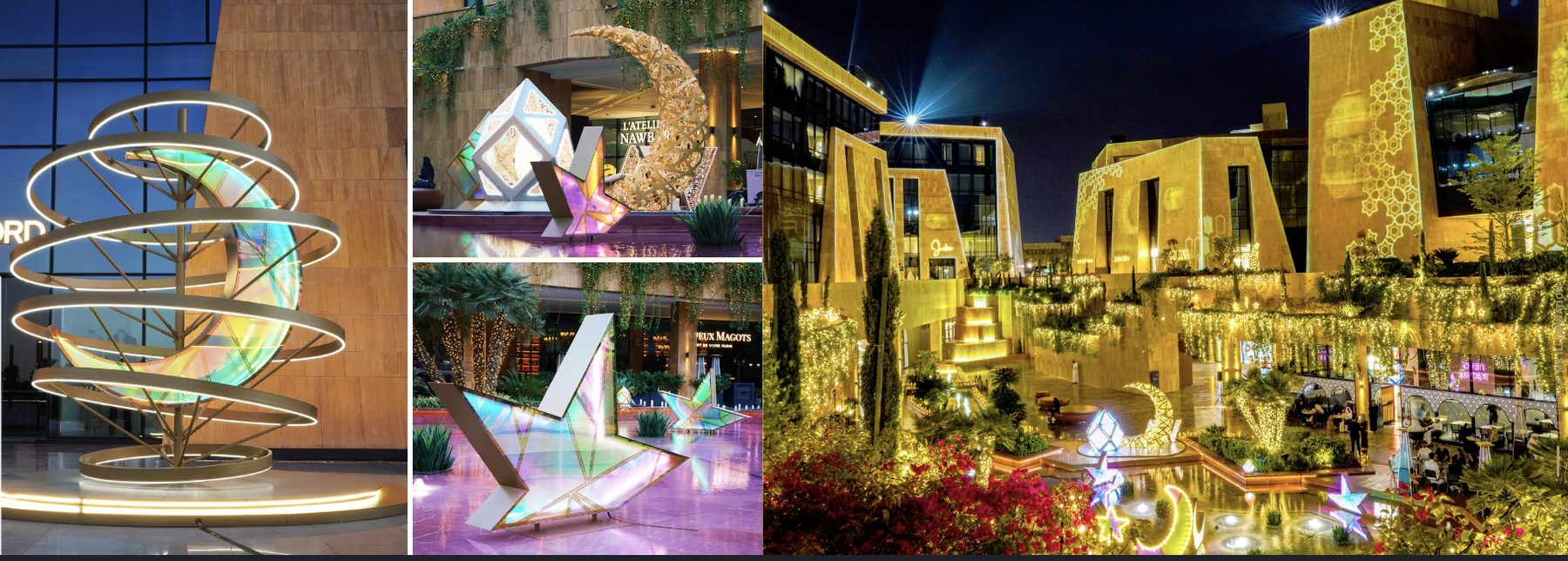 Sculptural light installations and illuminated facades at Via Riyadh